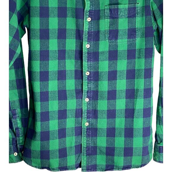 M¡Cotton Mens Western Check Flannel Plaid Button Up Shirt Green Blue Size Small - Picture 7 of 8